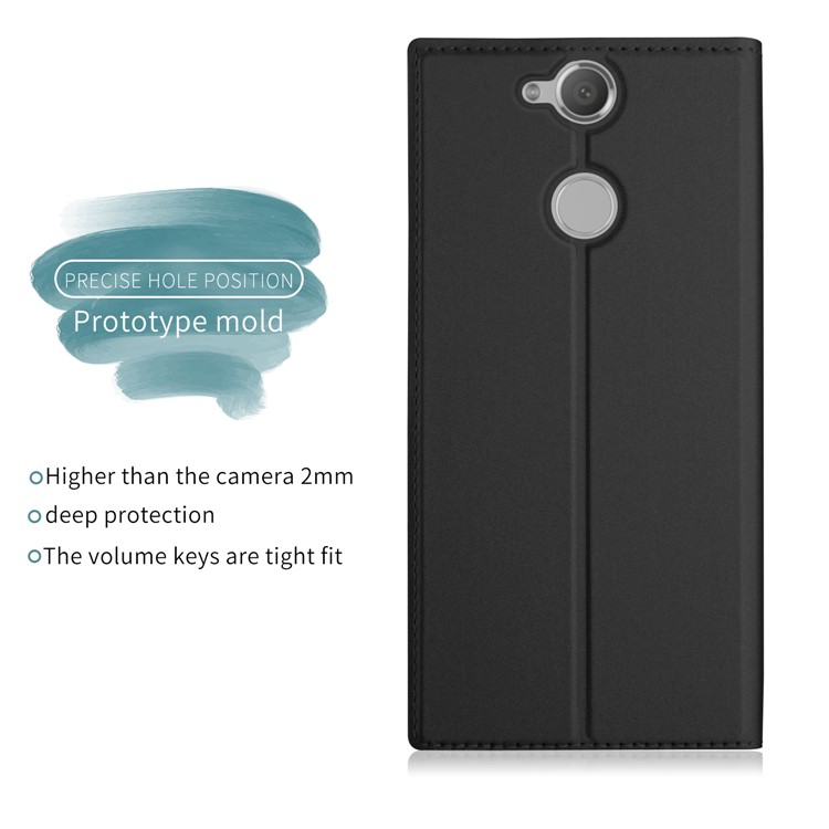 Folio Leather Stand Case with Card Holder for Sony Xperia XA2 - Black-6
