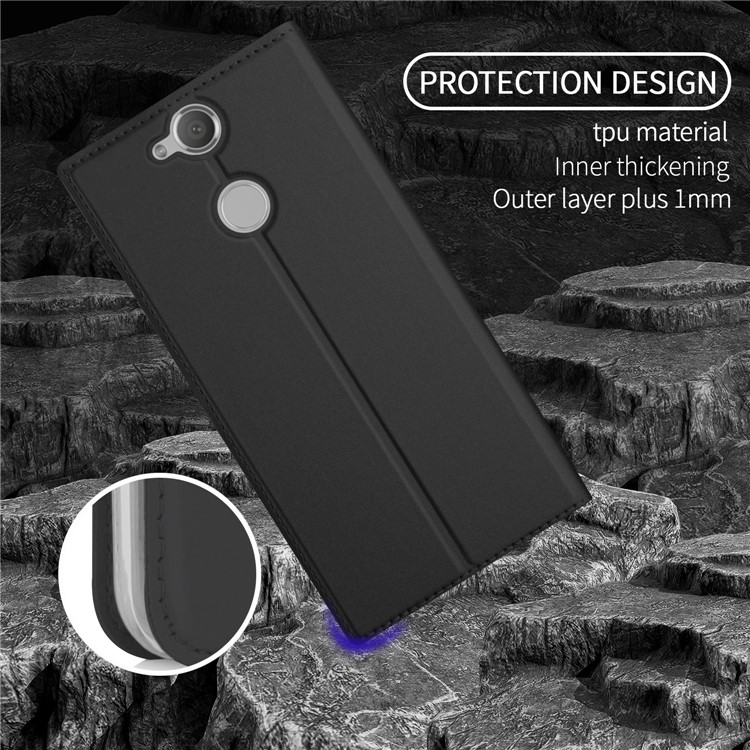 Folio Leather Stand Case with Card Holder for Sony Xperia XA2 - Black-7