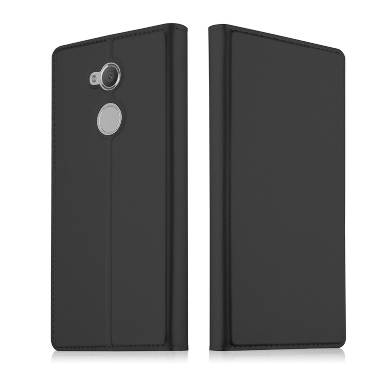 Folio Leather Card Holder Case with Stand for Sony Xperia XA2 Ultra - Black-1
