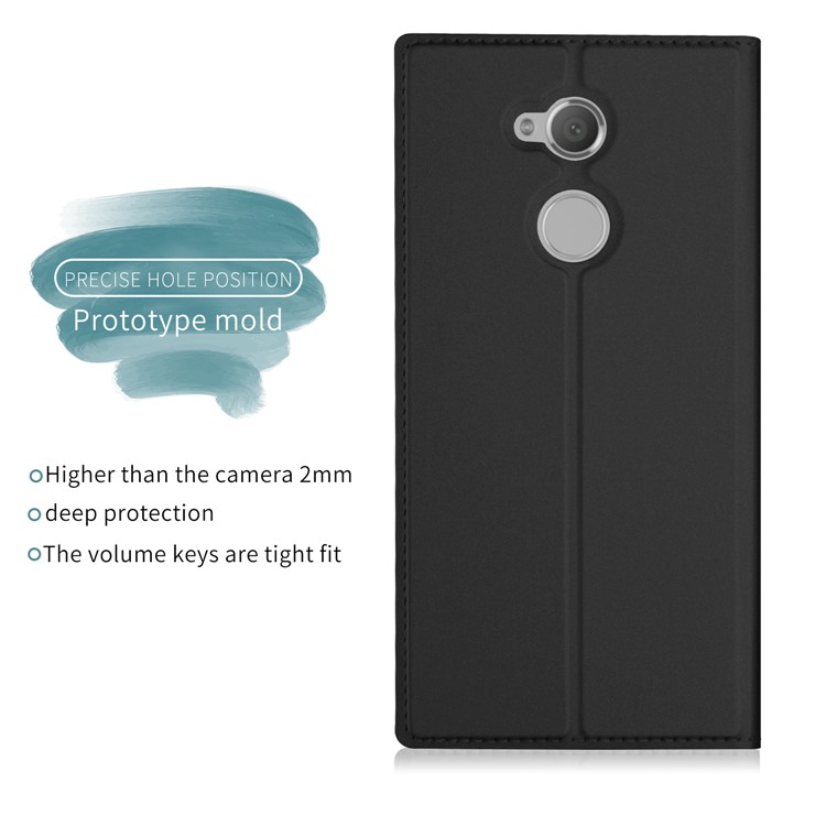 Folio Leather Card Holder Case with Stand for Sony Xperia XA2 Ultra - Black-2
