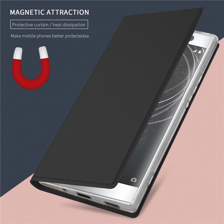 Folio Leather Card Holder Case with Stand for Sony Xperia XA2 Ultra - Black-4