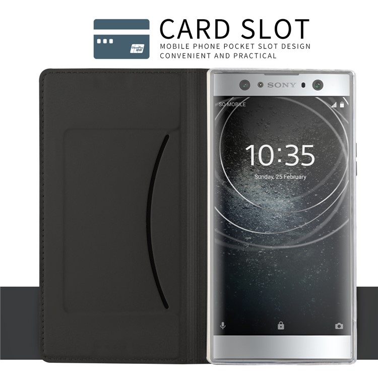 Folio Leather Card Holder Case with Stand for Sony Xperia XA2 Ultra - Black-6