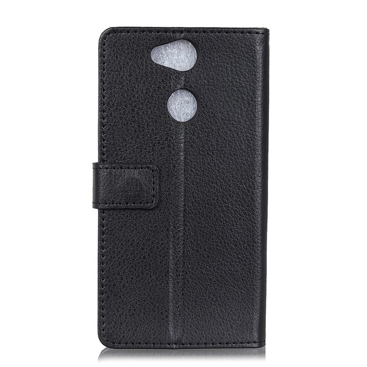 Litchi Texture Leather Wallet Stand Casing for Sony Xperia XA2 - Black-2