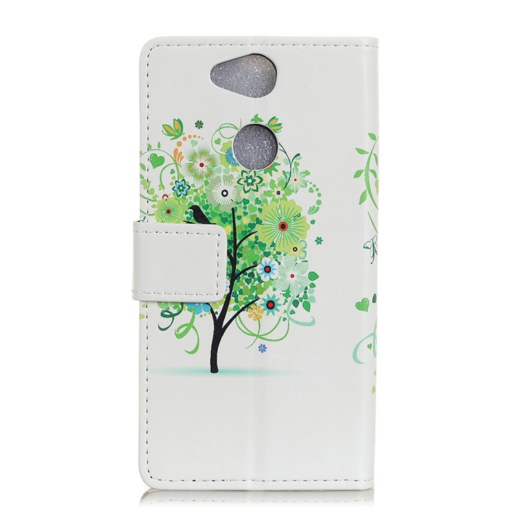 For Sony Xperia XA2 Pattern Printing Wallet Stand Leather Flip Phone Cover - Green Flower Tree-2