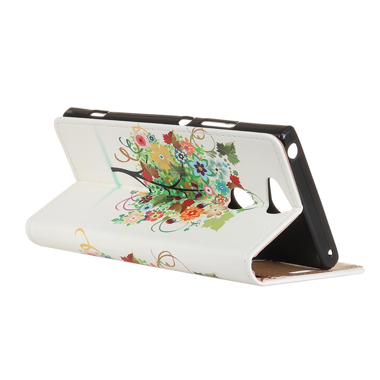 Pattern Printing Wallet Stand Leather Casing for Sony Xperia XA2 - Colorful Flower Tree-3