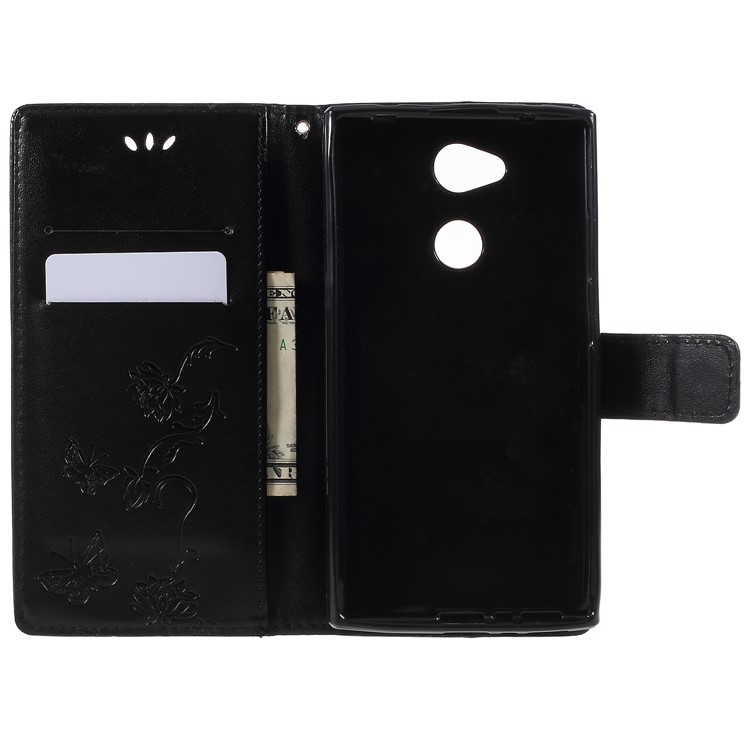 Imprint Butterfly Flowers Magnetic PU Wallet Stand Leather Cell Phone Case for Sony Xperia L2 - Black-10
