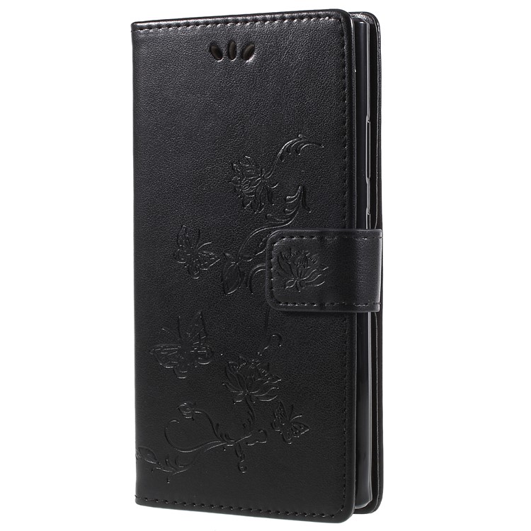 Imprint Butterfly Flowers Magnetic PU Wallet Stand Leather Cell Phone Case for Sony Xperia L2 - Black-2
