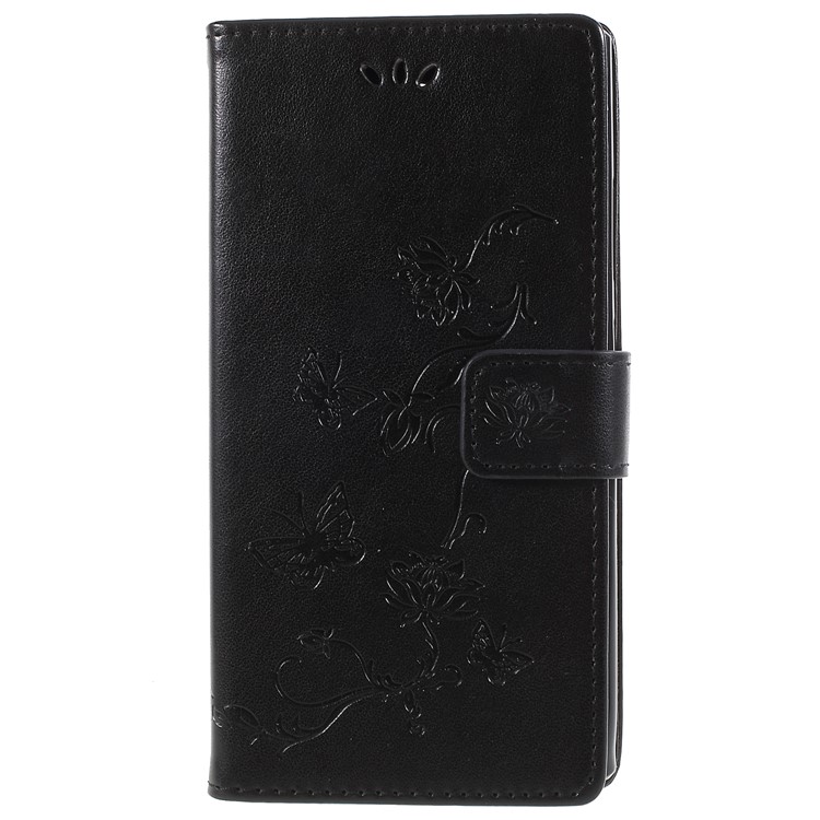 Imprint Butterfly Flowers Magnetic PU Wallet Stand Leather Cell Phone Case for Sony Xperia L2 - Black-4