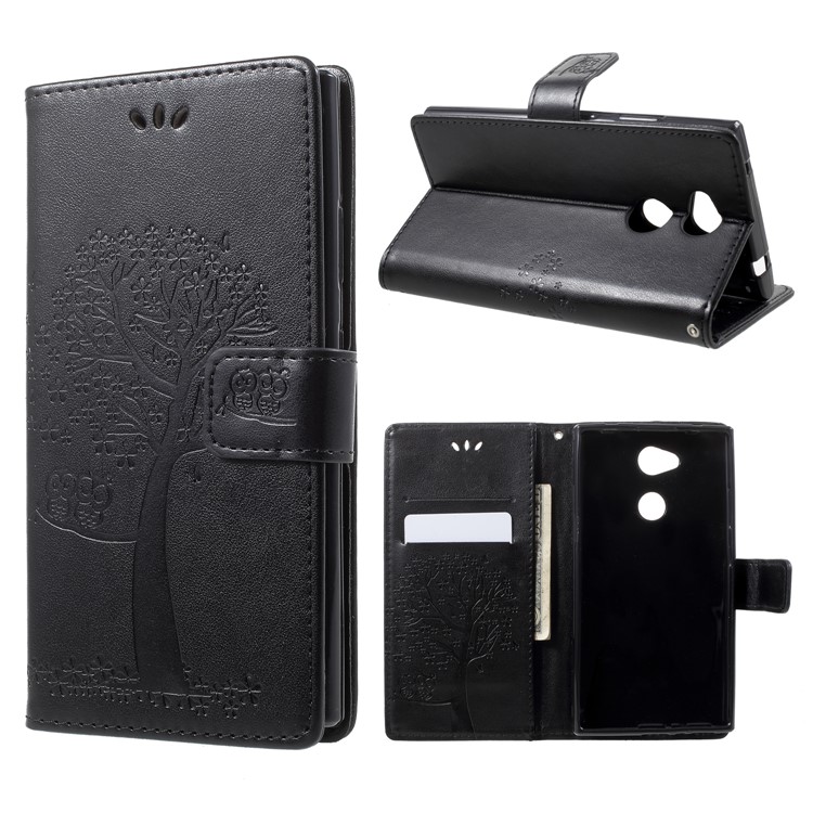 Imprint Tree Owl Magnetic Wallet PU Leather Case with Stand for Sony Xperia L2 - Black-1