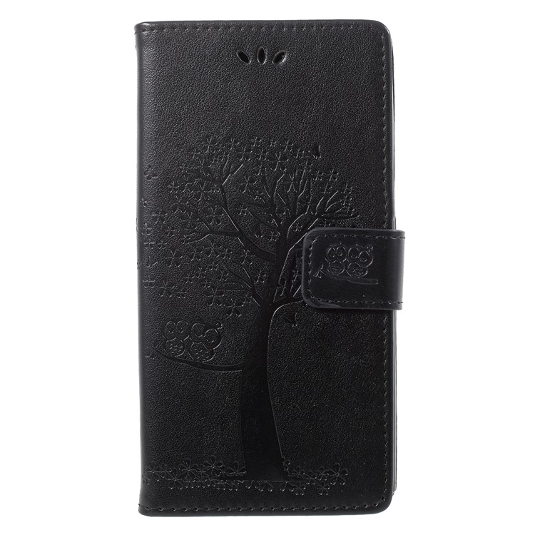 Imprint Tree Owl Magnetic Wallet PU Leather Case with Stand for Sony Xperia L2 - Black-3