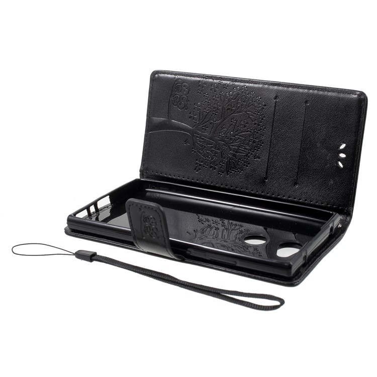 Imprint Tree Owl Magnetic Wallet PU Leather Case with Stand for Sony Xperia L2 - Black-6