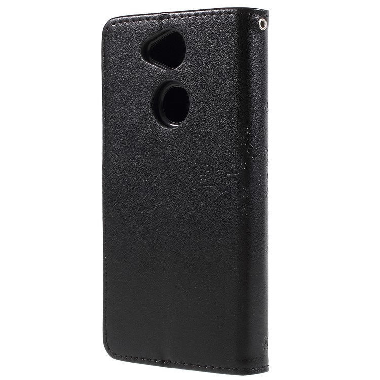 Imprint Tree Owl Leather Wallet Case for Sony Xperia XA2 - Black-3