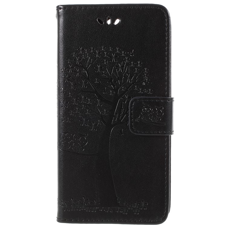 Imprint Tree Owl Leather Wallet Case for Sony Xperia XA2 - Black-4