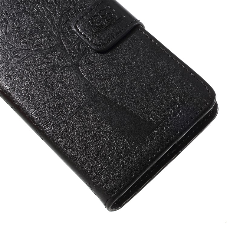 Imprint Tree Owl Leather Wallet Case for Sony Xperia XA2 - Black-5