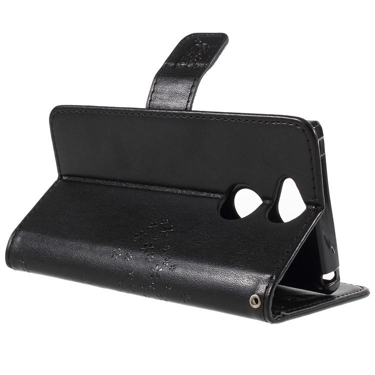 Imprint Tree Owl Leather Wallet Case for Sony Xperia XA2 - Black-8