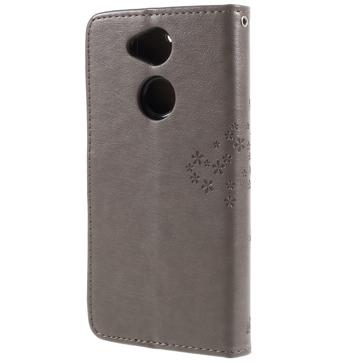 For Sony Xperia XA2 Imprint Tree Owl Leather Wallet Flip Cover - Grey-2