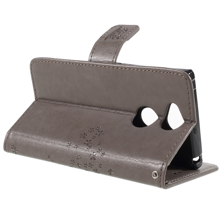 For Sony Xperia XA2 Imprint Tree Owl Leather Wallet Flip Cover - Grey-5
