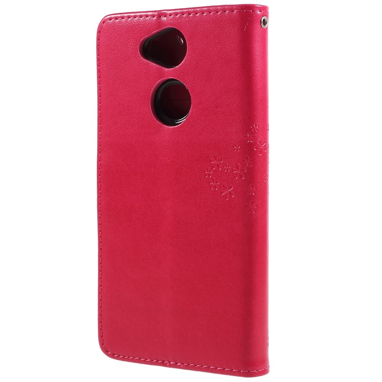 Imprint Tree Owl Leather Wallet Stand Protective Folio Casing for Sony Xperia XA2 - Red-2