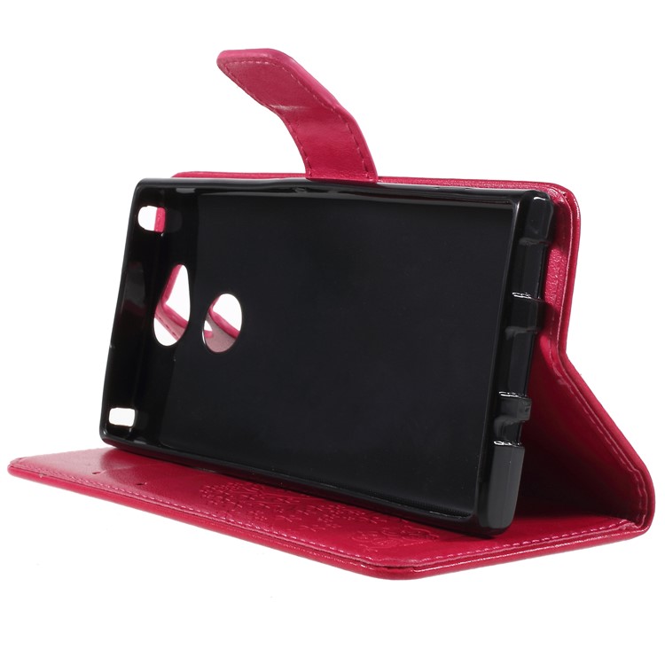 Imprint Tree Owl Leather Wallet Stand Protective Folio Casing for Sony Xperia XA2 - Red-4
