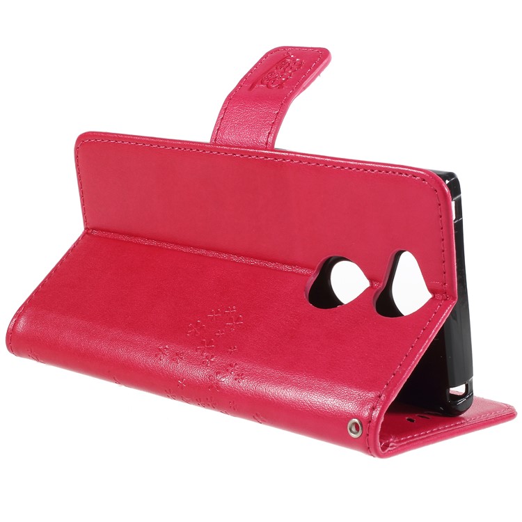 Imprint Tree Owl Leather Wallet Stand Protective Folio Casing for Sony Xperia XA2 - Red-5