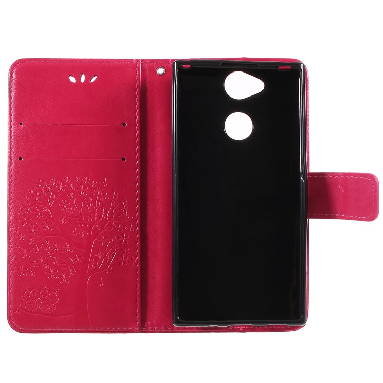 Imprint Tree Owl Leather Wallet Stand Protective Folio Casing for Sony Xperia XA2 - Red-6