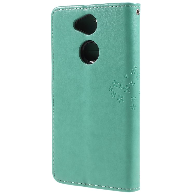 For Sony Xperia XA2 Imprint Tree Owl Leather Wallet Stand Phone Casing - Cyan-2
