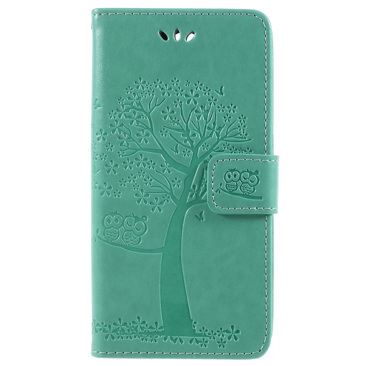 For Sony Xperia XA2 Imprint Tree Owl Leather Wallet Stand Phone Casing - Cyan-3