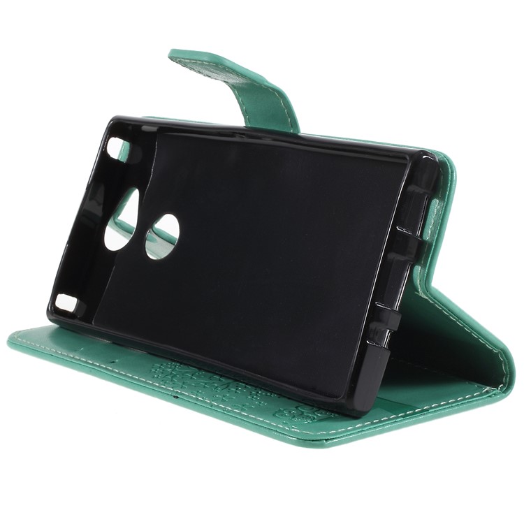 For Sony Xperia XA2 Imprint Tree Owl Leather Wallet Stand Phone Casing - Cyan-4