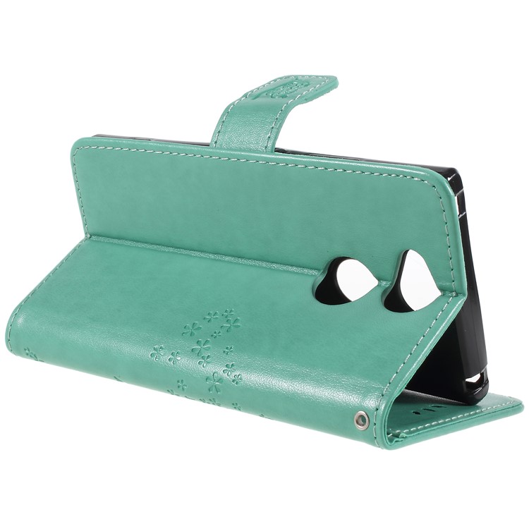 For Sony Xperia XA2 Imprint Tree Owl Leather Wallet Stand Phone Casing - Cyan-5