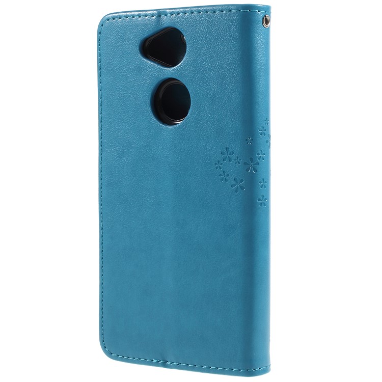 For Sony Xperia XA2 Imprint Tree Owl Leather Wallet Cellphone Protective Cover Case - Blue-2