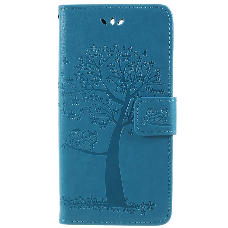 For Sony Xperia XA2 Imprint Tree Owl Leather Wallet Cellphone Protective Cover Case - Blue-3