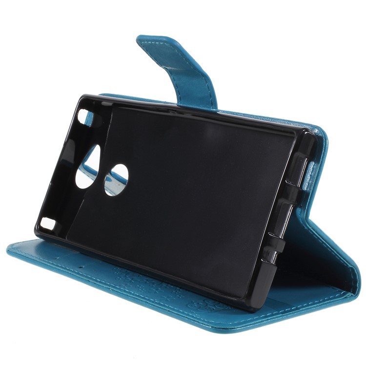 For Sony Xperia XA2 Imprint Tree Owl Leather Wallet Cellphone Protective Cover Case - Blue-4