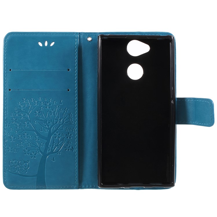 For Sony Xperia XA2 Imprint Tree Owl Leather Wallet Cellphone Protective Cover Case - Blue-6