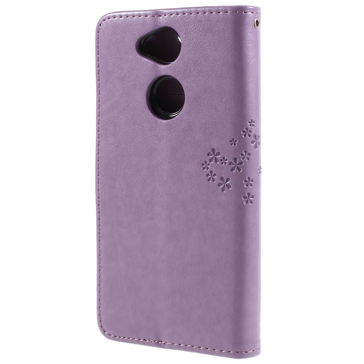 For Sony Xperia XA2 Imprint Tree Owl Leather Flip Case with Card Holders - Light Purple-2