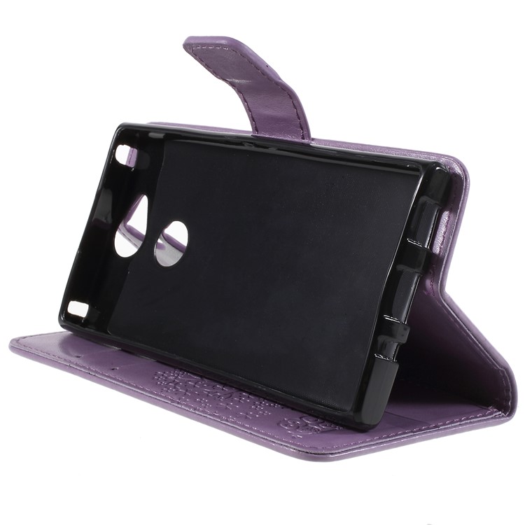 For Sony Xperia XA2 Imprint Tree Owl Leather Flip Case with Card Holders - Light Purple-4