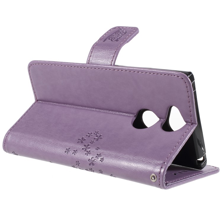 For Sony Xperia XA2 Imprint Tree Owl Leather Flip Case with Card Holders - Light Purple-5