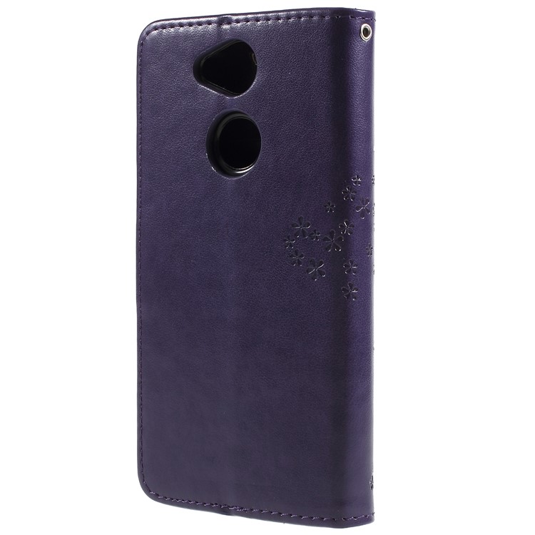 For Sony Xperia XA2 Imprint Tree Owl Leather Wallet Stand Folio Cover - Dark Purple-2