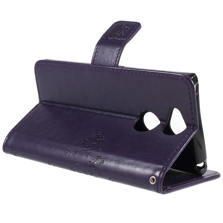 For Sony Xperia XA2 Imprint Tree Owl Leather Wallet Stand Folio Cover - Dark Purple-5