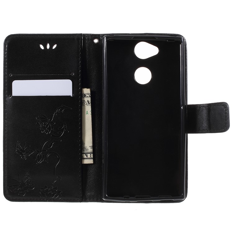 Imprint Butterfly and Flower PU Leather Card Holder Mobile Phone Shell for Sony Xperia XA2 - Black-10