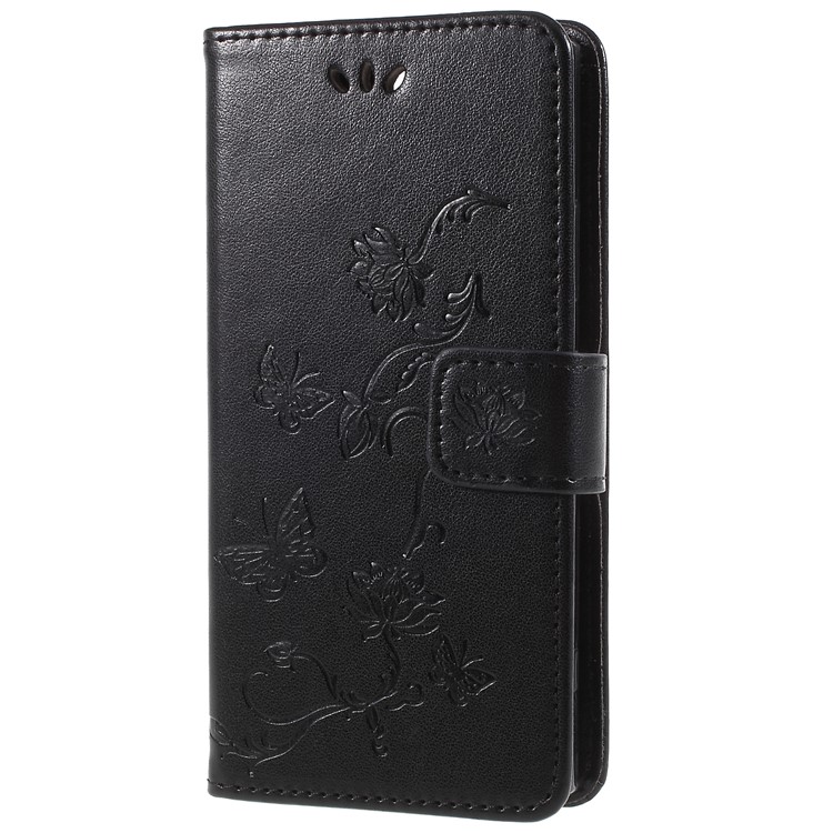 Imprint Butterfly and Flower PU Leather Card Holder Mobile Phone Shell for Sony Xperia XA2 - Black-2