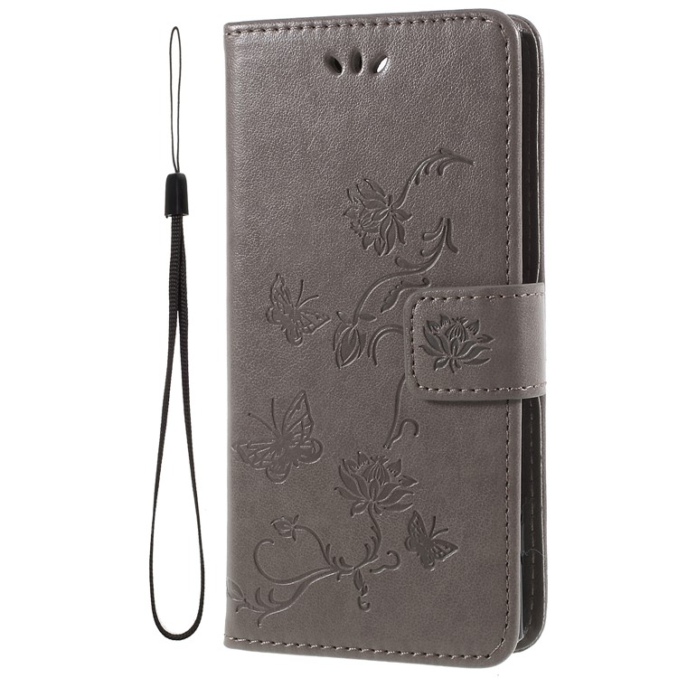 Imprint Butterfly and Flower PU Leather Card Holder Mobile Phone Case for Sony Xperia XA2 - Grey-1