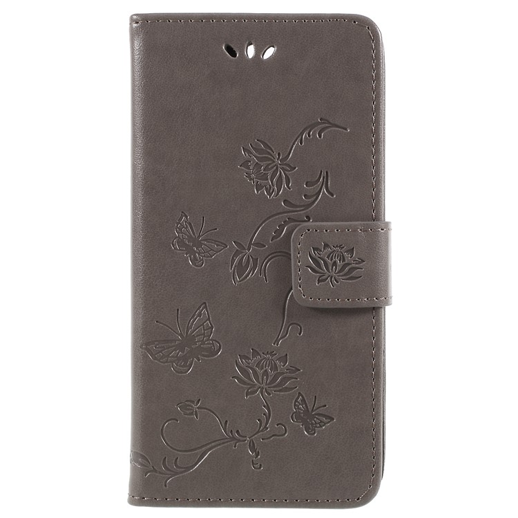Imprint Butterfly and Flower PU Leather Card Holder Mobile Phone Case for Sony Xperia XA2 - Grey-3