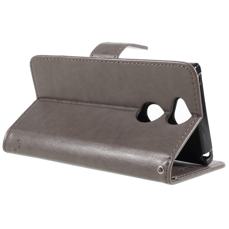 Imprint Butterfly and Flower PU Leather Card Holder Mobile Phone Case for Sony Xperia XA2 - Grey-5