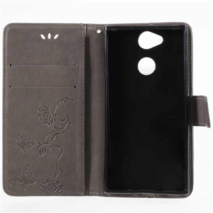 Imprint Butterfly and Flower PU Leather Card Holder Mobile Phone Case for Sony Xperia XA2 - Grey-6