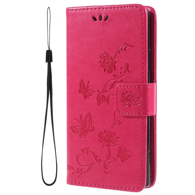 Imprint Butterfly and Flower PU Leather Card Holder Mobile Phone Cover for Sony Xperia XA2 - Rose-1