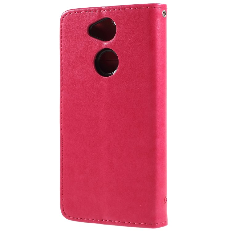Imprint Butterfly and Flower PU Leather Card Holder Mobile Phone Cover for Sony Xperia XA2 - Rose-2