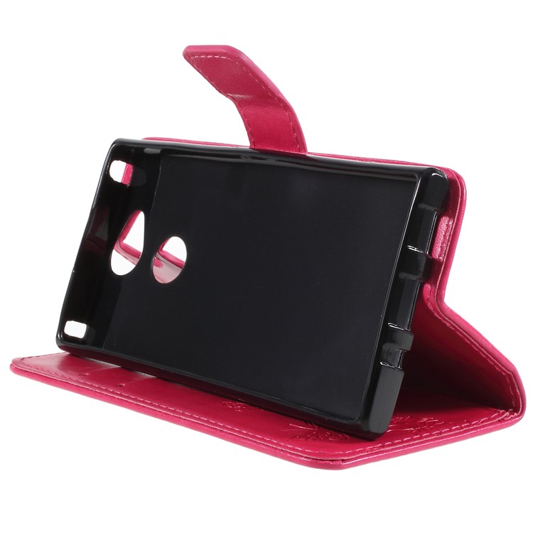 Imprint Butterfly and Flower PU Leather Card Holder Mobile Phone Cover for Sony Xperia XA2 - Rose-4