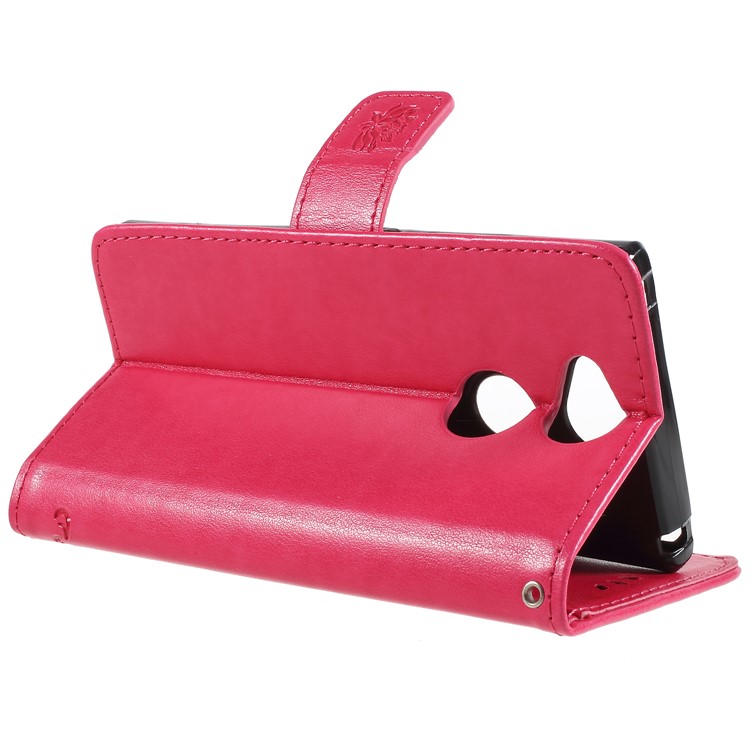 Imprint Butterfly and Flower PU Leather Card Holder Mobile Phone Cover for Sony Xperia XA2 - Rose-5