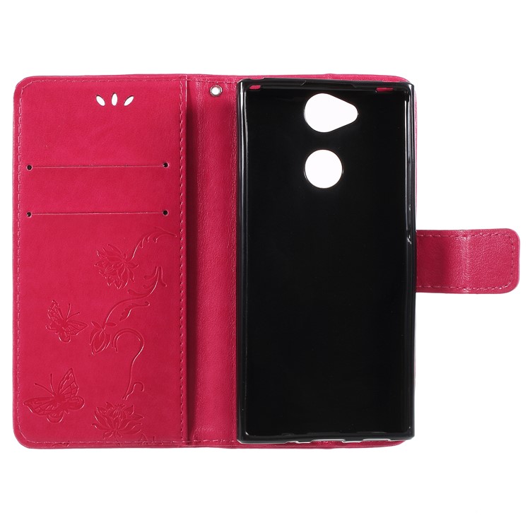 Imprint Butterfly and Flower PU Leather Card Holder Mobile Phone Cover for Sony Xperia XA2 - Rose-6