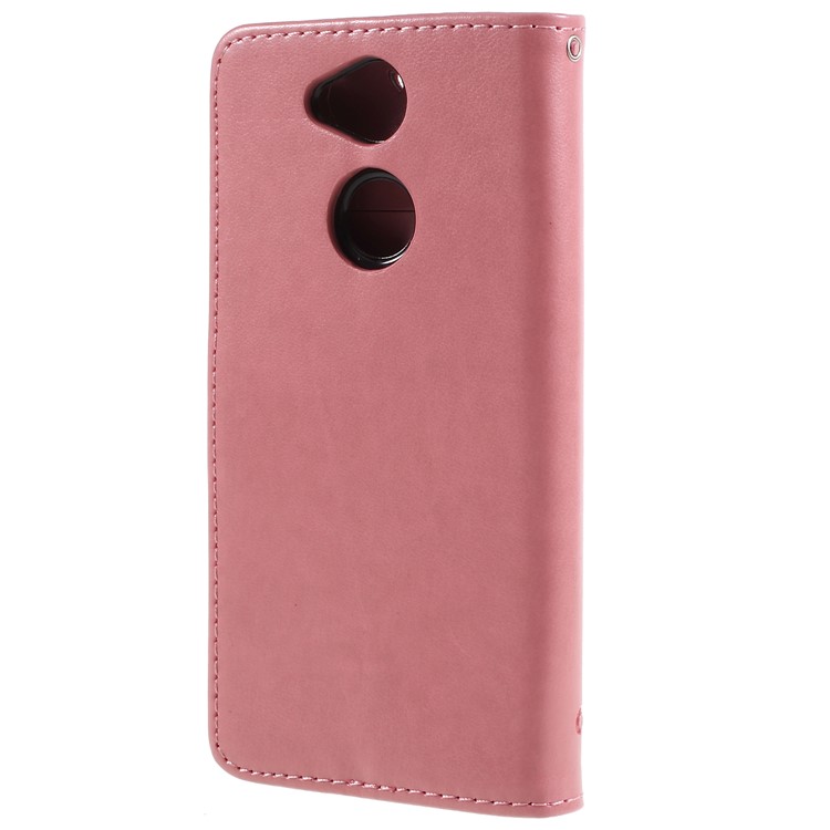 Imprint Butterfly and Flower PU Leather Card Holder Mobile Phone Case Shell for Sony Xperia XA2 - Pink-2